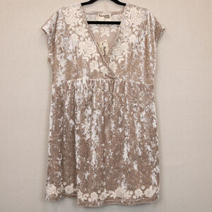 Savanna Jane crushed velvet embroidered splice champagne babydoll dress NWT-M